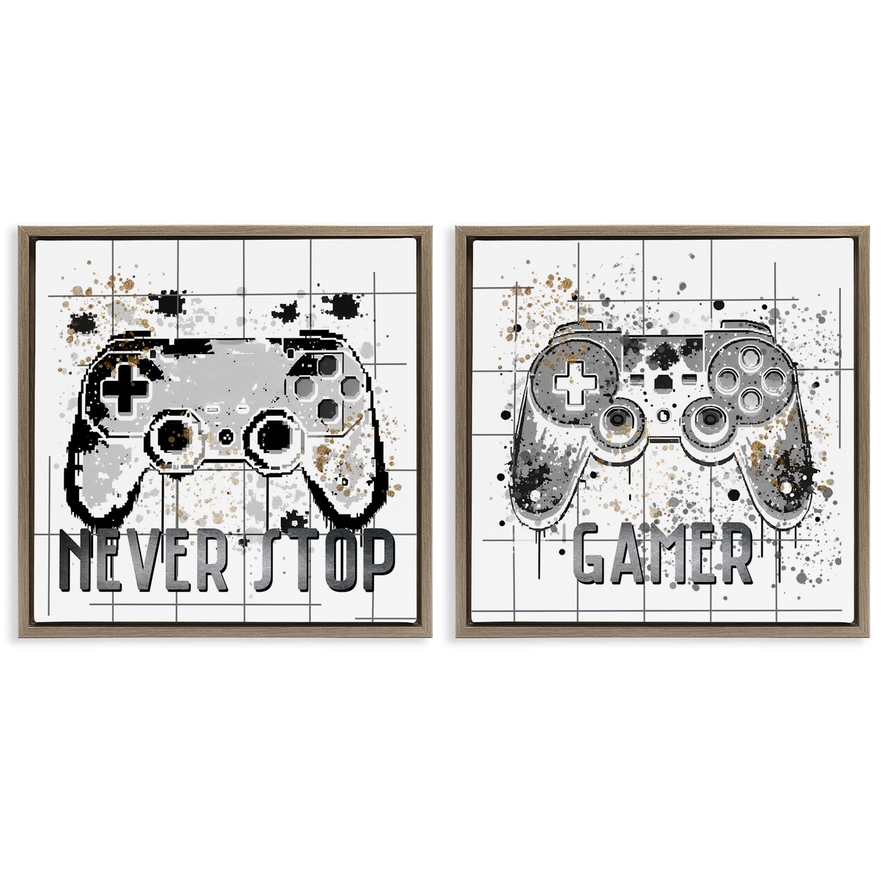 Stupell Industries Gamer Words with Modern Pixels 2pc Floating Frame Set, design by Kim Allen